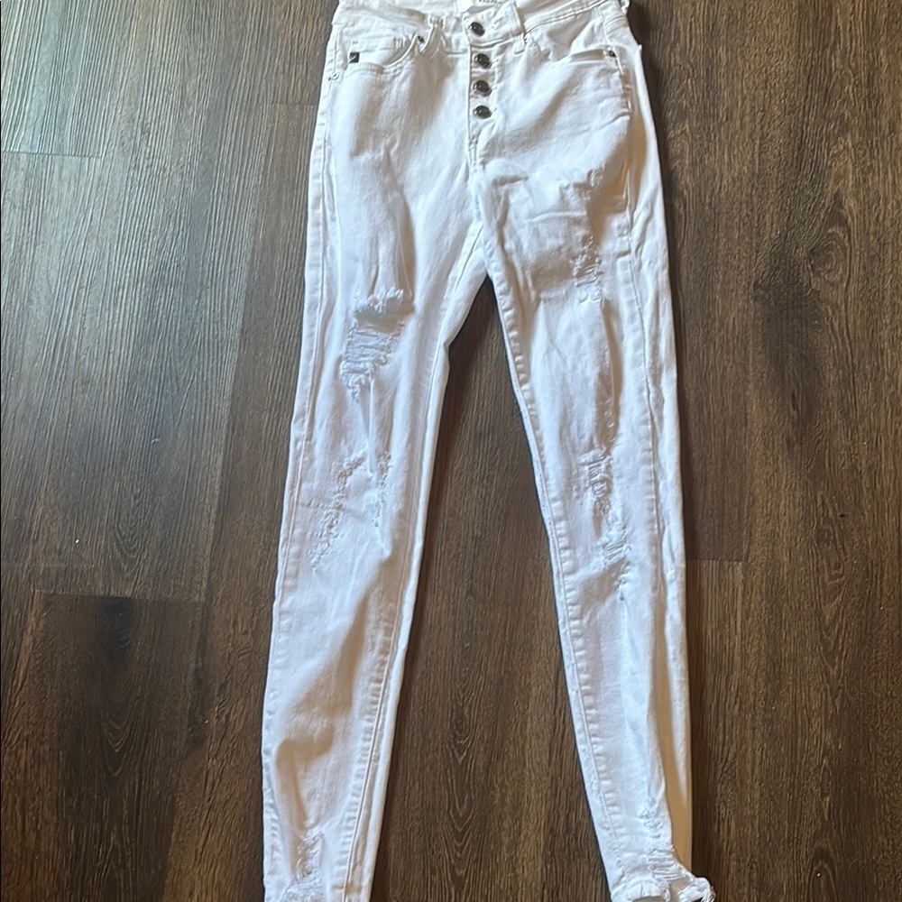 KanCan White Button Fly High Rise Distressed Jeans